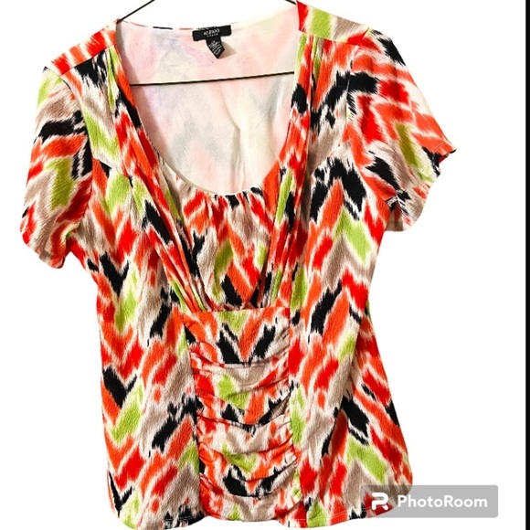 Alfani Women’s Plus Size 1X Pullover Short Sleeves Bright Colors Print Blouse - Picture 1 of 5